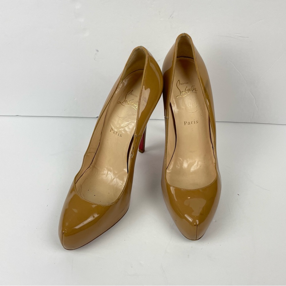 Christian Louboutin Beige Patent Leather Rolando Platform Pumps size 40